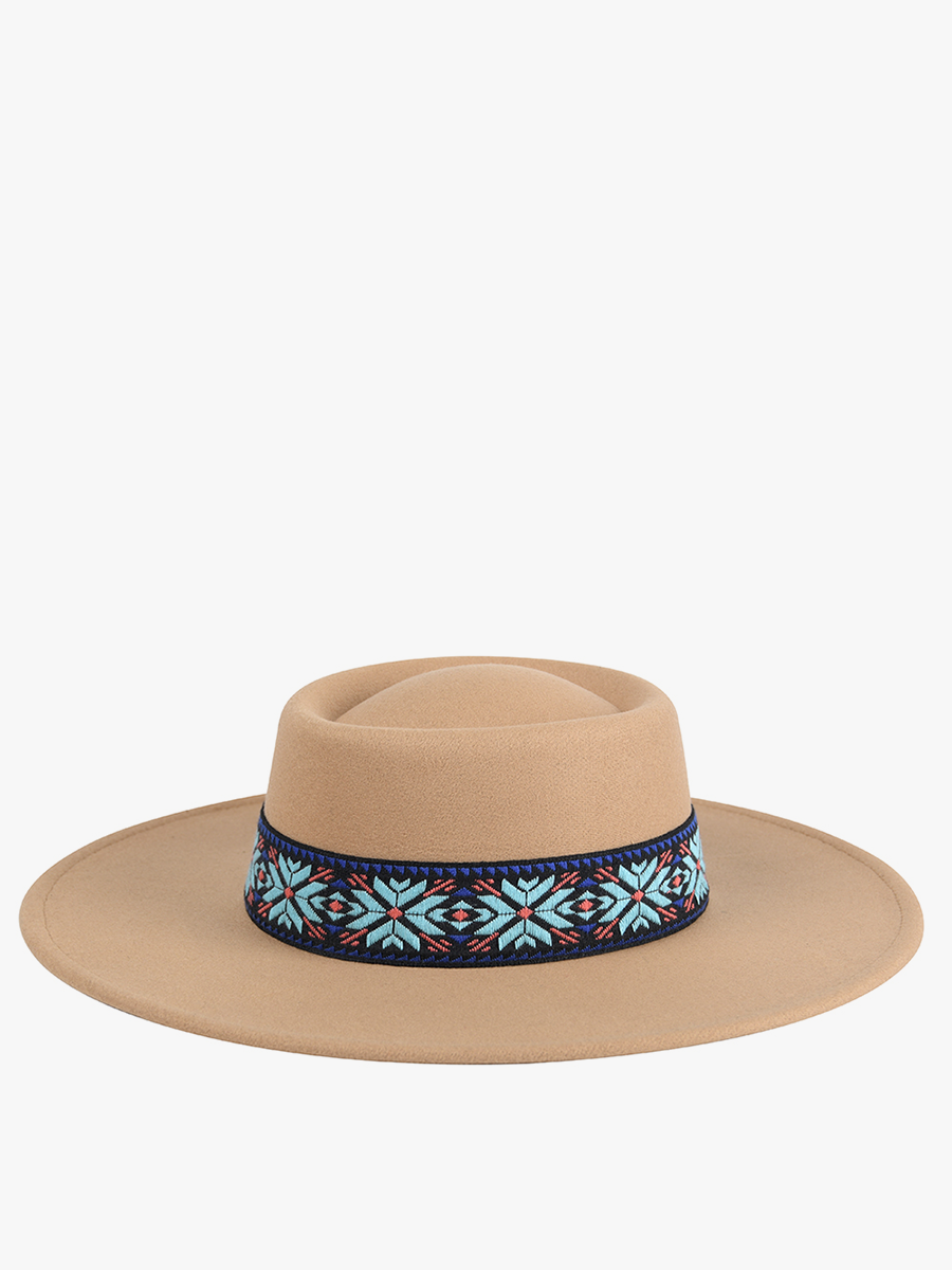 Jen & Co. - Wholesale Fedora - Women's - HAT2191 Mirta Aztec Trim Wide Brim Fedora2