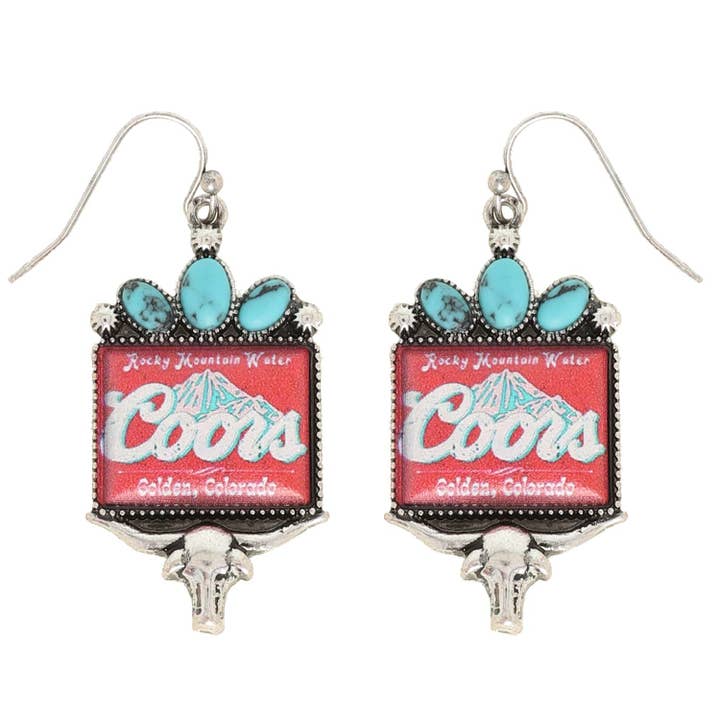 SP Sophia Collection - Wholesale Dangle Earrings - Western Stone Longhorn Coors Water Earrings1