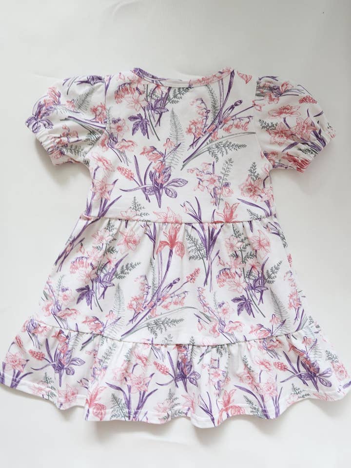 Maman - Wholesale Dress – Kids - Girls Cotton Jersey Tiered Dress : Ava Floral Botanical Print (Design in Australia)1
