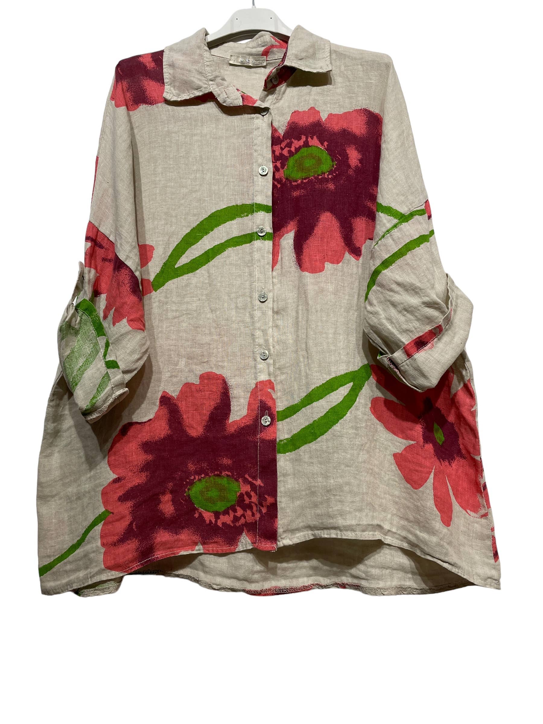 LINEN & COTTON HOUSE – wholesale Tröja med knappar – Dam – Tunika 09002 i 100 % lin, Fiore-mönster14