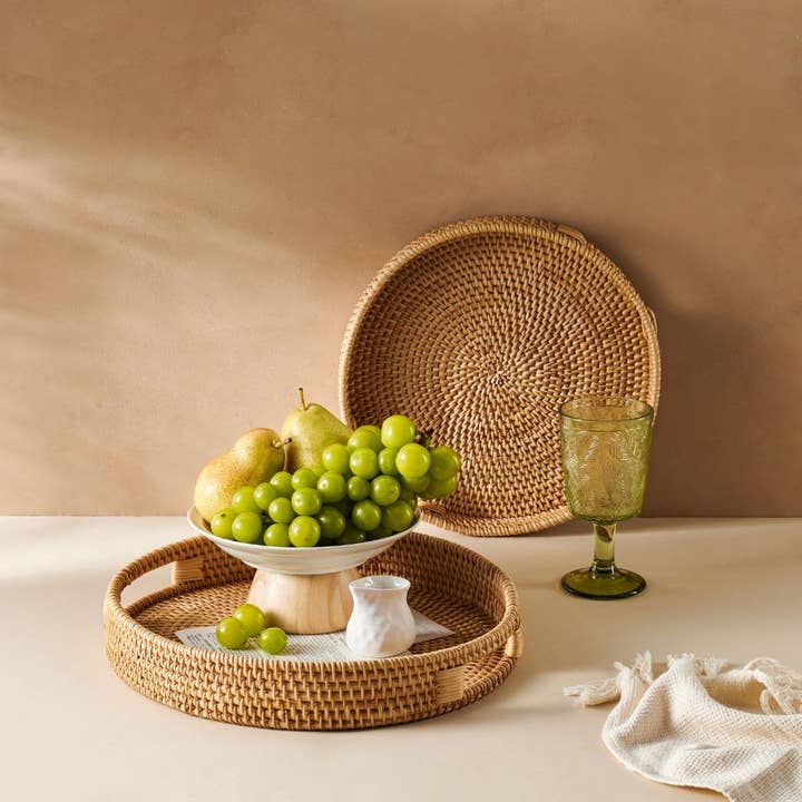 Jungle Culture - Wholesale Decorative Tray - Rattan Trays - Round Hand Woven Wicker Serving Tray Decor2