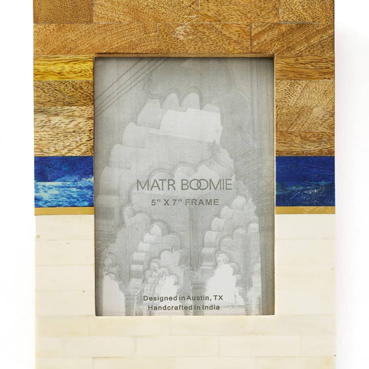 Matr Boomie Fair Trade - Wholesale Picture Frame - Kaveri Striped 5x7 Picture Frame - Carved Bone & Wood
