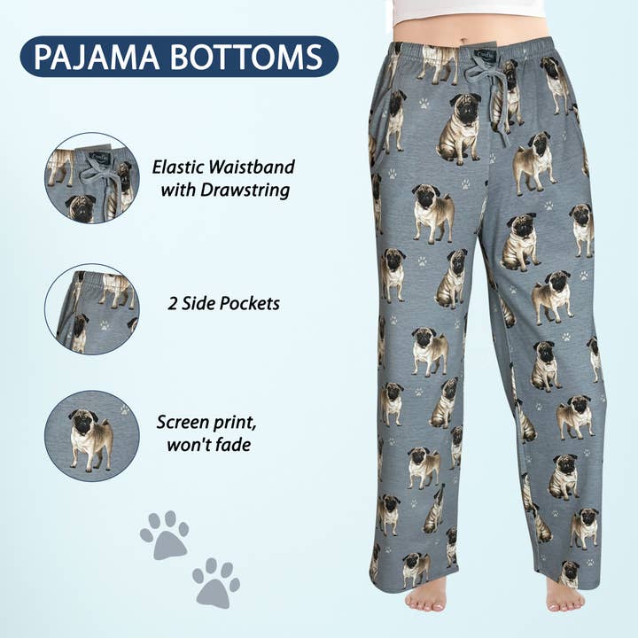 E&S Pets - Wholesale Sleepwear Bottom - Women's - Pug Pajama Bottoms - Pet Lover Pajama Pants1
