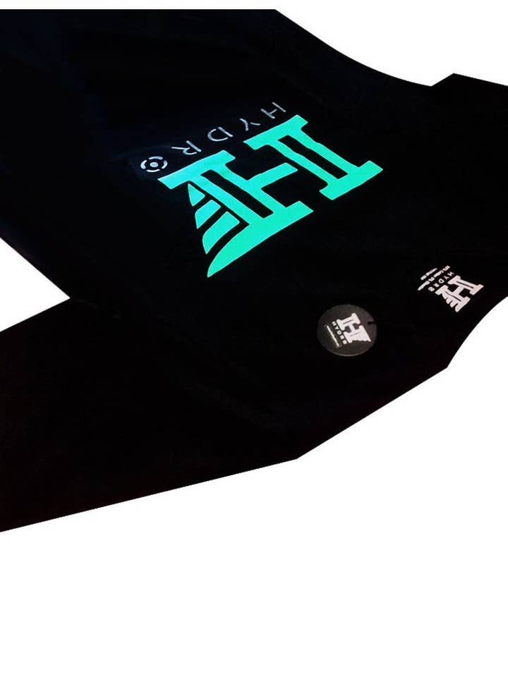 HYDRO - Wholesale Screen Printed T-Shirt - Unisex - Black Hydro Turquoise logo T-shirt
