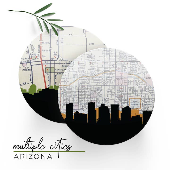 Arizona stadssilhuett set med 4 underlägg | flera städer för wholesale av Paperfinch Design