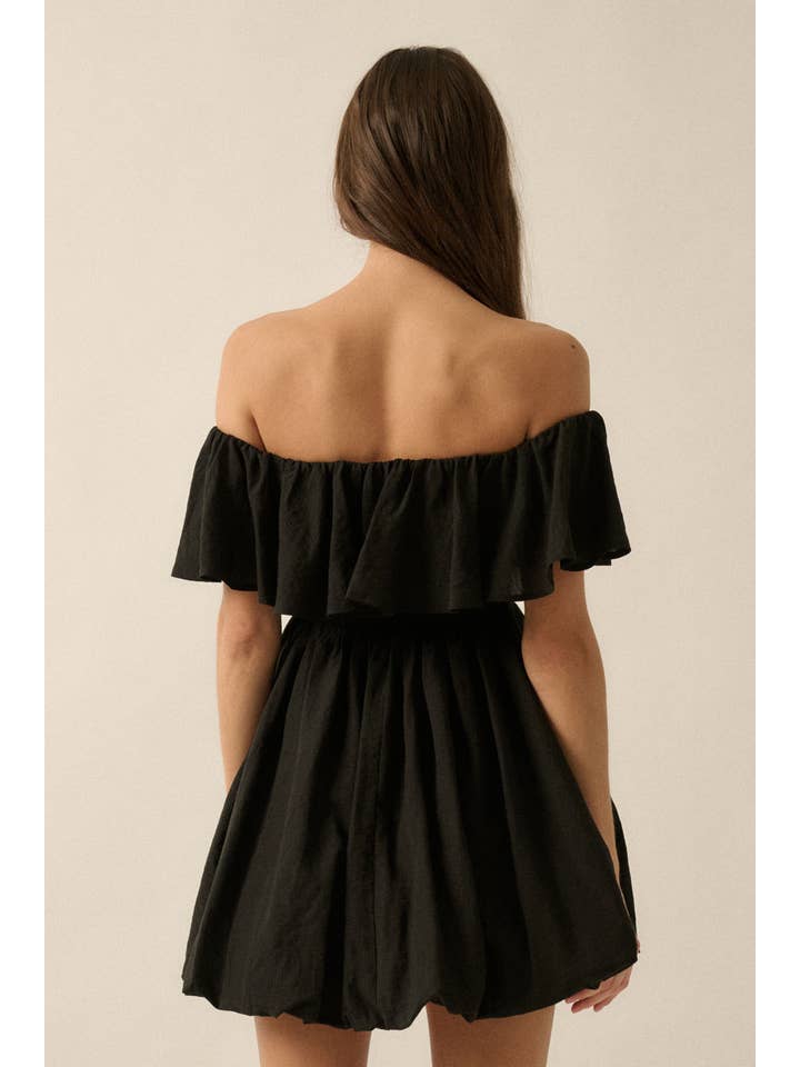 Promesa USA – Großhandel Kleid – Damen – Trägerloses Minikleid mit Volant aus Leinenmischung5