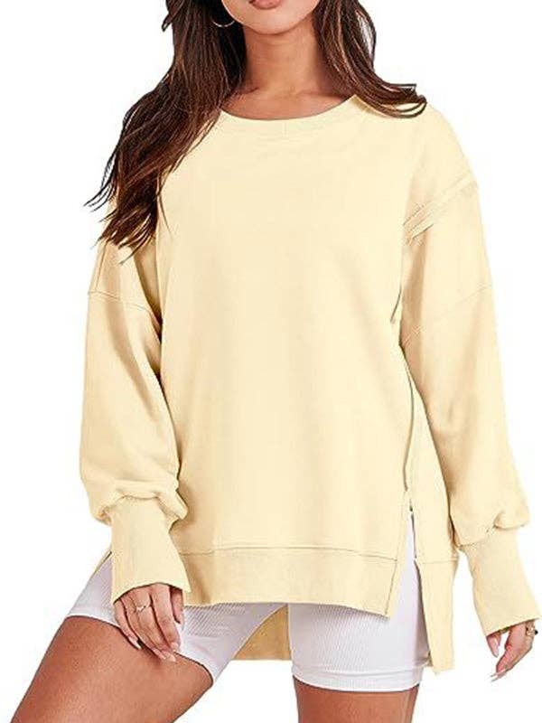 UZ Wholesale Store - Wholesale Sweatshirt - Women's - Fringed Solid Color Split-Joint Split-Side High-Low Long Sle1
