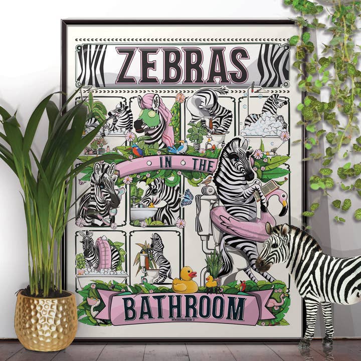 Cebras en el baño, divertido póster sobre el baño para venta al por mayor de In The Washroom
