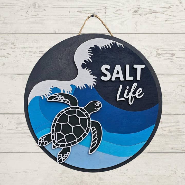 Salt Life Turtle Door Sign, Handcrafted Birch Wood Coastal Decor for wholesale by Southcoast Lasersmith
