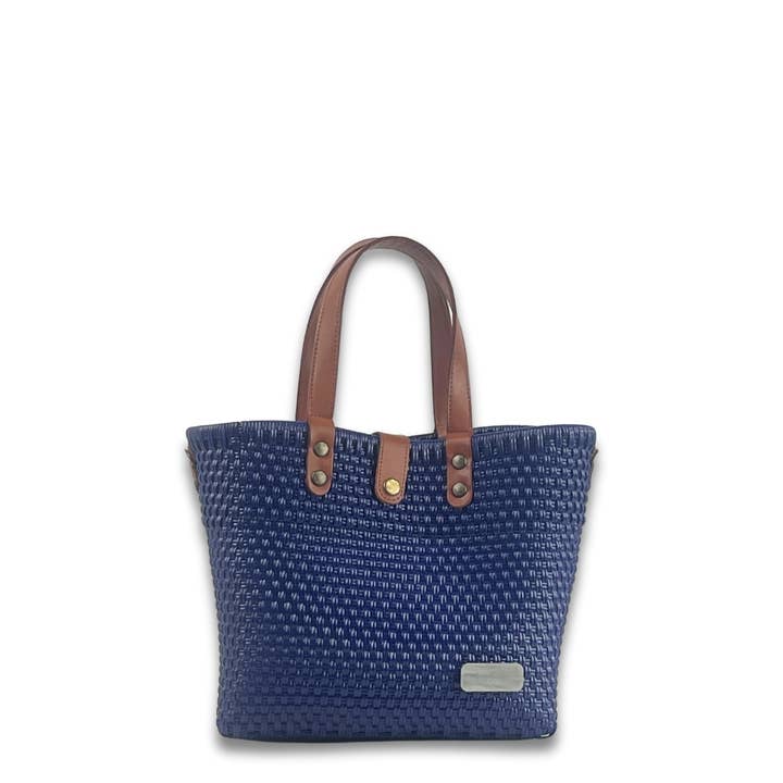 Handwoven Recycled Plastic Sofia Navy Crossbody for wholesale by Maria Victoria