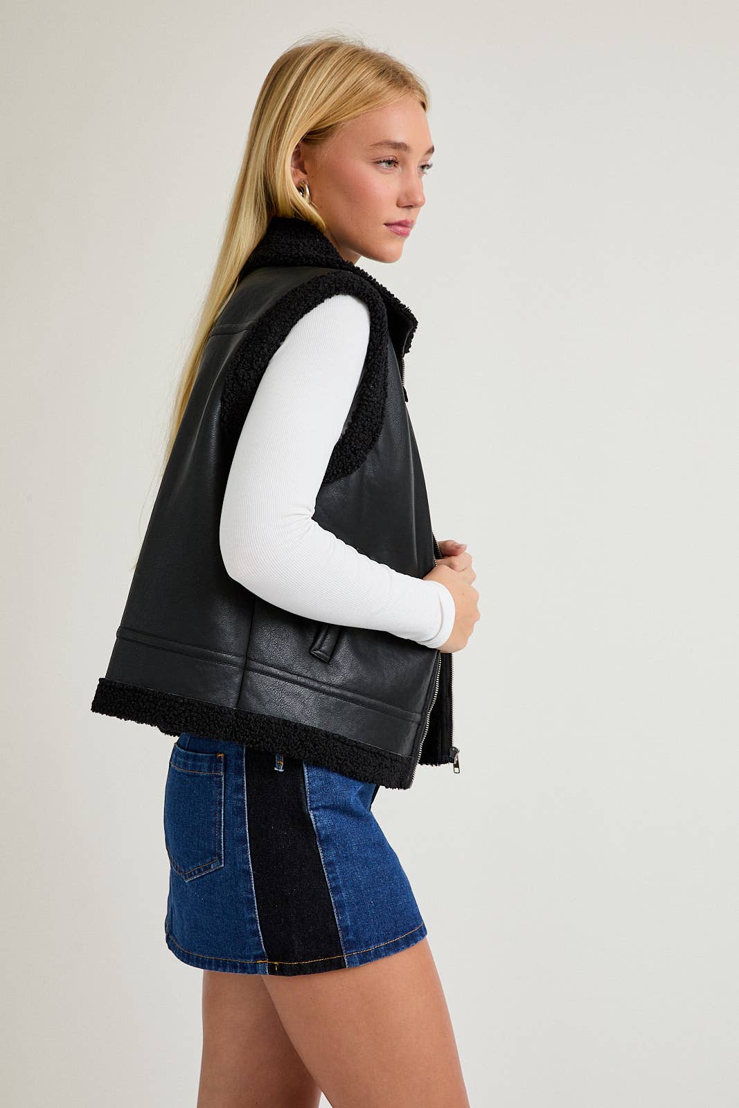 Black DOUBLE FACED VEST WITH COLLAR for wholesale on Faire3