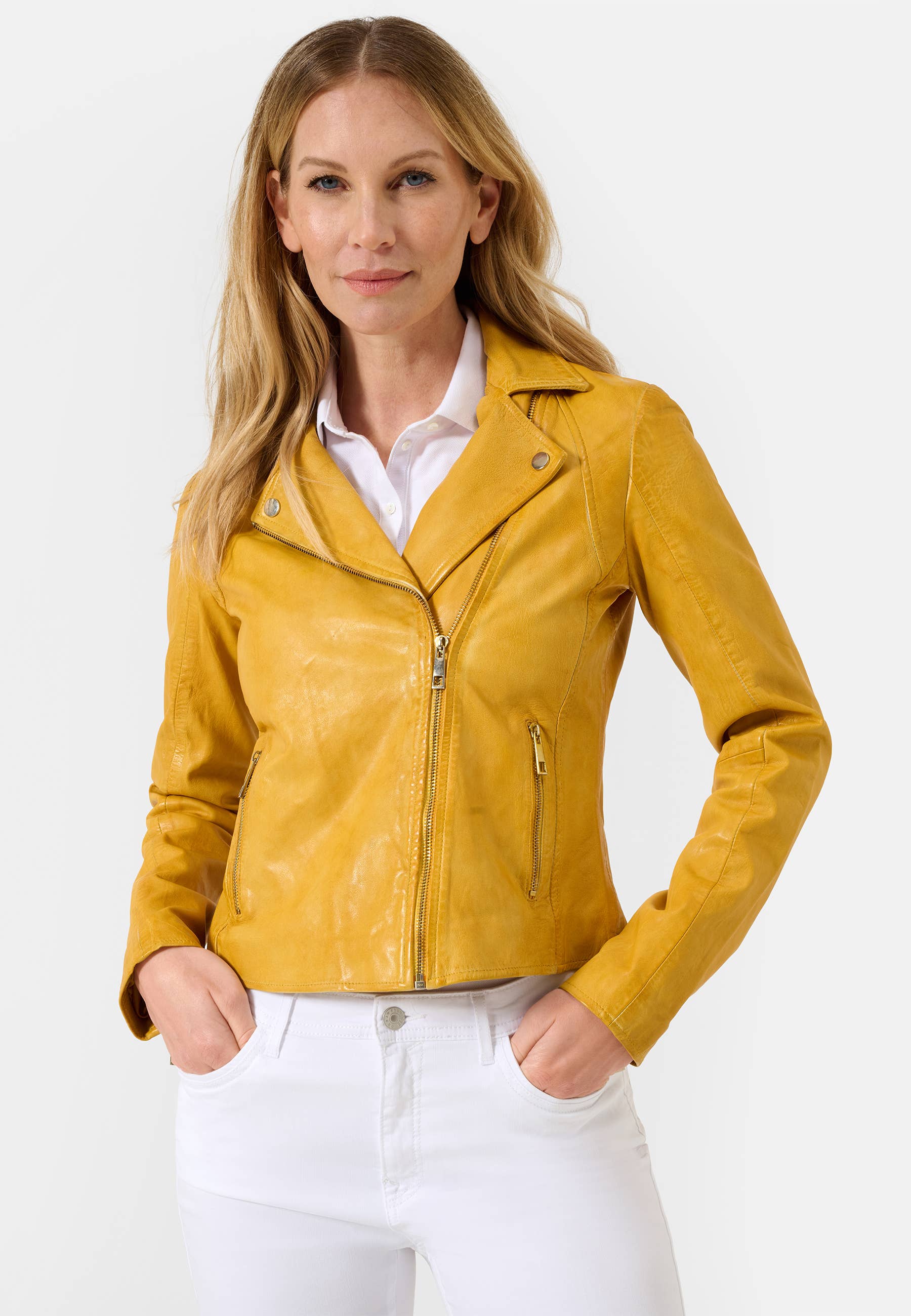 Ricano - Venta al por mayor Chaqueta de cuero - Mujer - Chaqueta biker de cuero de cordero para mujer Antonia con cuello de solapa10