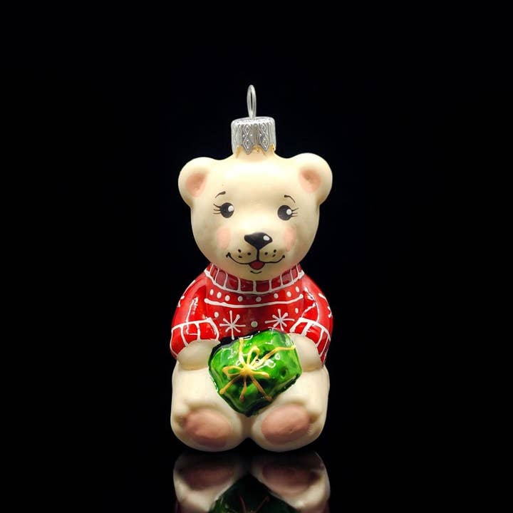 Glass by Iness - Wholesale Ornament - Bear Ornament - Hand Made In Ukraine - Blown Glass Ornament - Hand Decorated - Keepsake Ornament - Bear N Present - Figurative Ornament