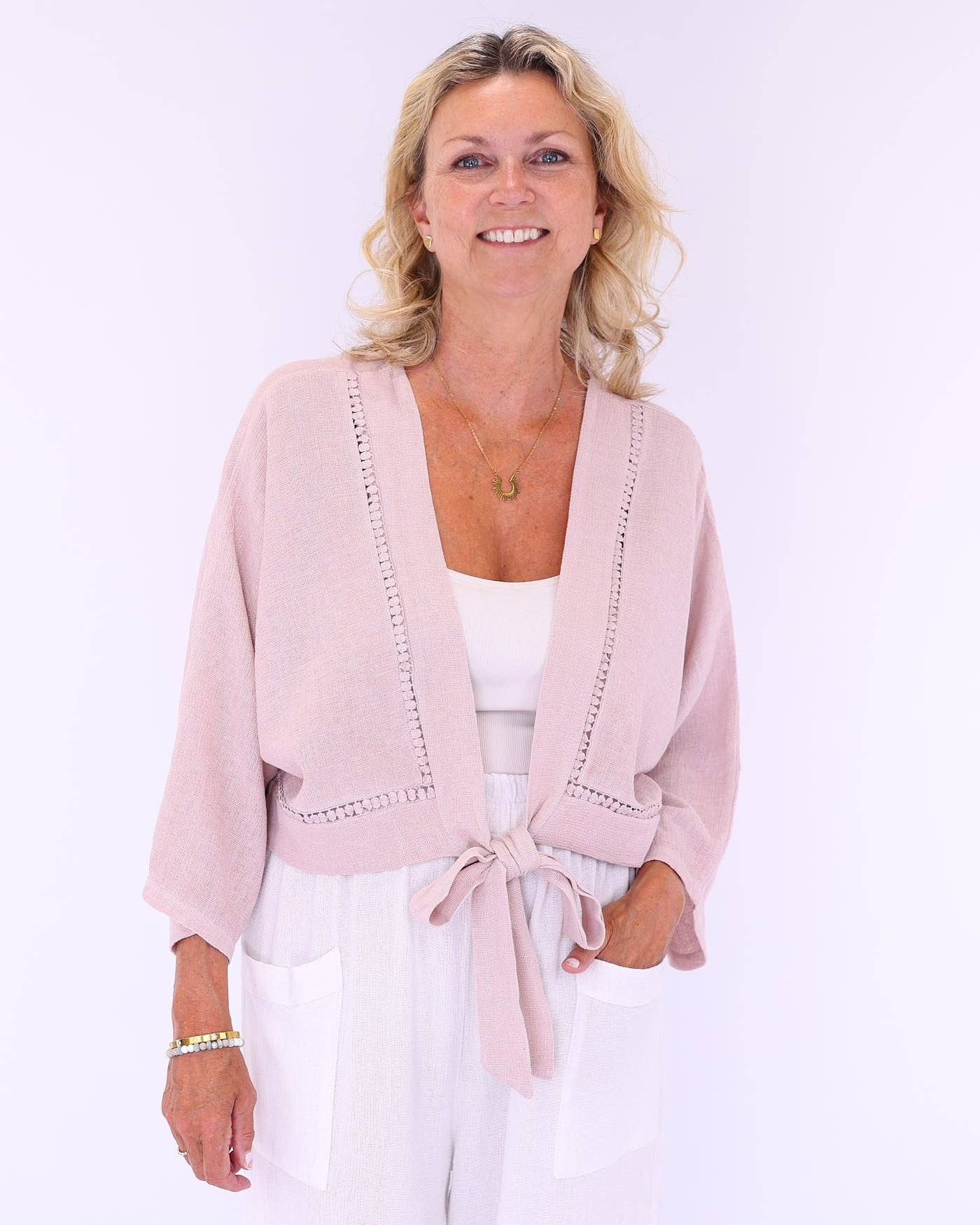 Cadenza Italy Ltd - Wholesale Jacket - Women's - Linen and Cotton Blend Tie Front Jacket10