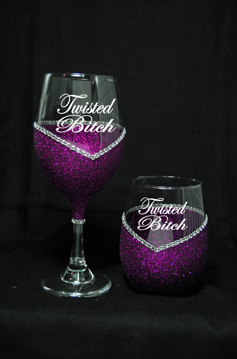 WineyBitches.Co - Wholesale Wine Glass - Twisted Bitch – Bling Glitter Glass Wine Glass (The Bitch Collection)0