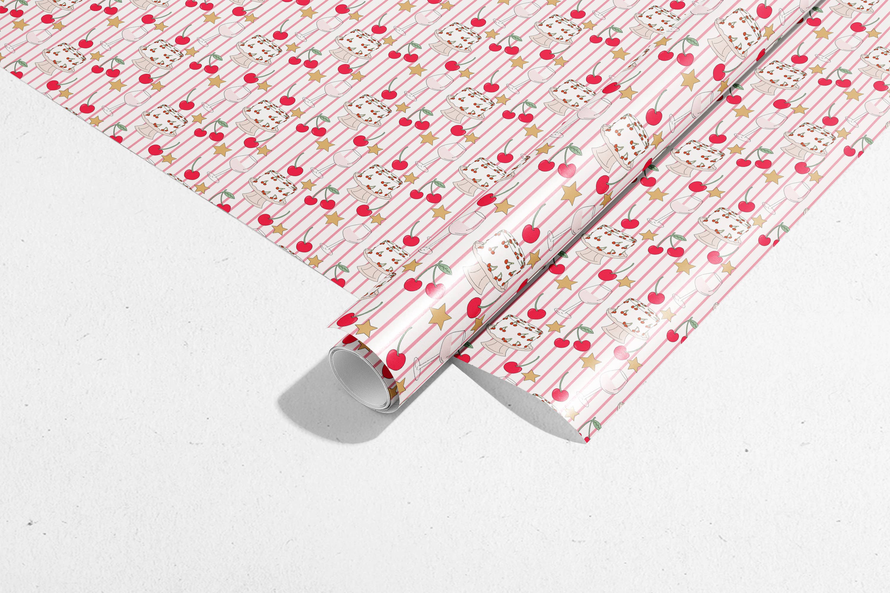 Illustrating Amy - Wholesale Wrapping Paper Roll - Cherry Stripes Gift Wrap Rolls2