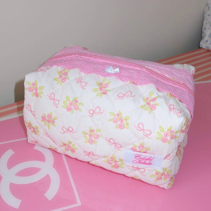Colorful Natalie - Wholesale Makeup/Cosmetic Bag - Hearts On Florals XL Makeup Bag2