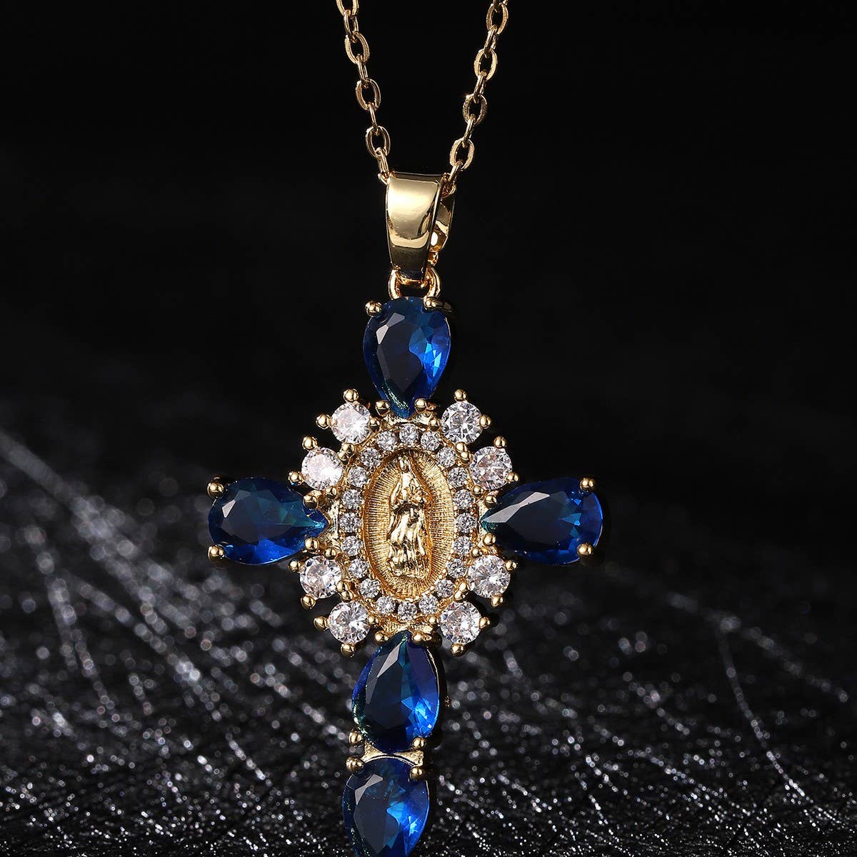ACCITY - Wholesale Pendant/Charm Necklace - Zirconia Pendant Virgin Mary Cross Necklace_CWMM586712
