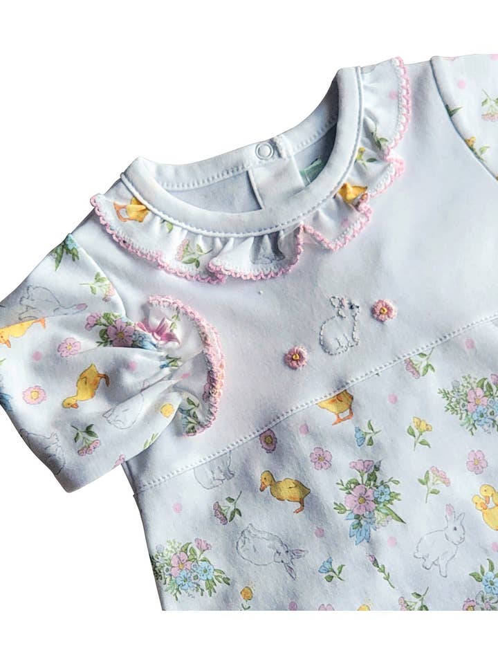 Baby Threads - Vendita all'ingrosso Tutina per neonati - Neonati - Camicia da giorno per bambina con stampa floreale pasquale in cotone Pima1