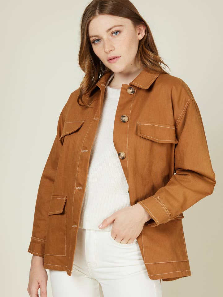 MOCA - Oversized mid-season jacket with topstitching and belt for wholesale by Andy & Lucy