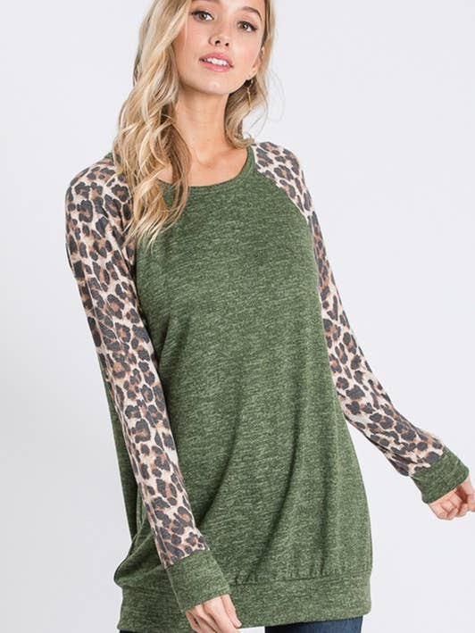 HEIMISH - Vente Tunique – femme - TOP CONTRASTANT IMPRIMÉ ANIMAL ET UNI ST1380-120