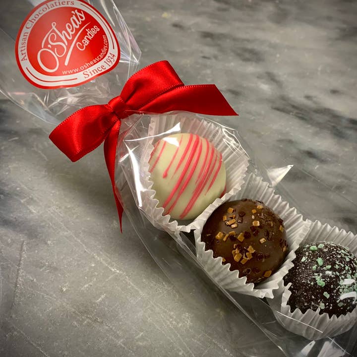 O'Shea's Candies Sweet Shop - Wholesale Chocolate Box - TRIO “Assorted Variety” Truffle 3 PK W/ Satin Bow1