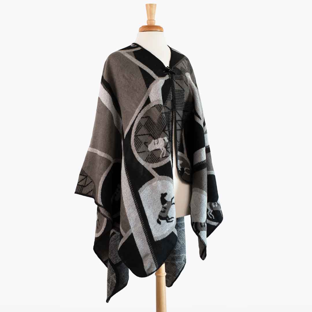URBAN-EQUESTRIAN - Wholesale Wrap - Women's - Adina -  Equestrian Motif Shawl in Charcoal Wrap6
