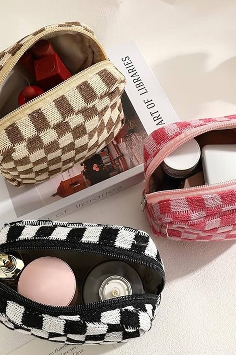 42POPS - Wholesale Makeup/Cosmetic Bag - ,,,, SI-26666 Mini Checkered Makeup Cosmetic Travel Case5