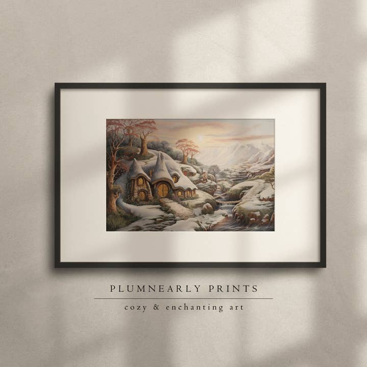 Plumnearly Prints - Wholesale Art Print - Hobbit House Winter Landscape Painting Art Print Poster 2