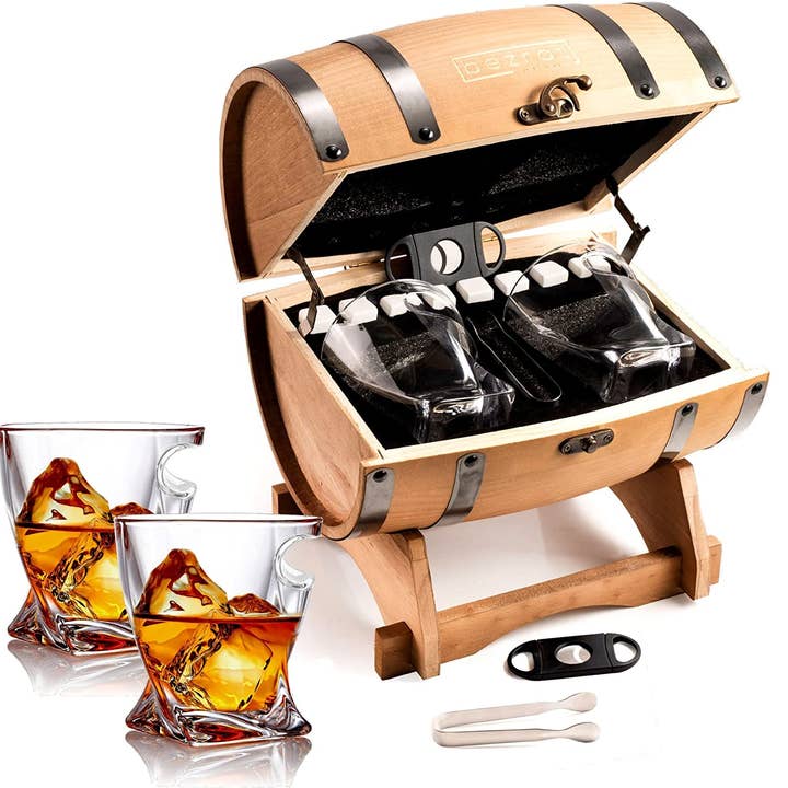 Bezrat - Vente Verres à cocktail/alcool - Verres à whisky et accessoires dans une boîte cadeau Whiskey Barrel