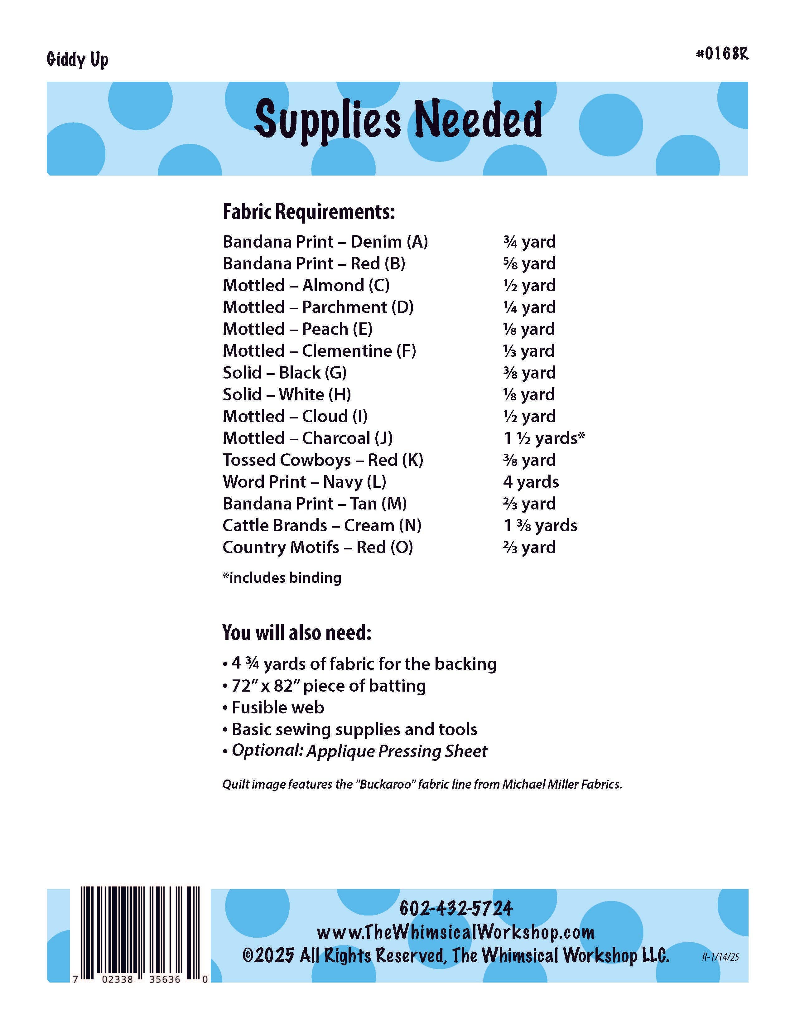 The Whimsical Workshop - Wholesale Quilt - Giddy Up Quilt Pattern | Fusible Appliqué | 64" x 74"1