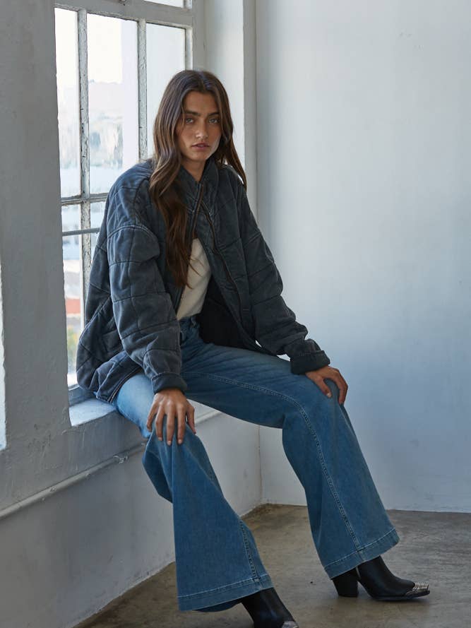 L4369 | Long Sleeve Quilted Knit Mineral Washed Jacket for wholesale by By Together