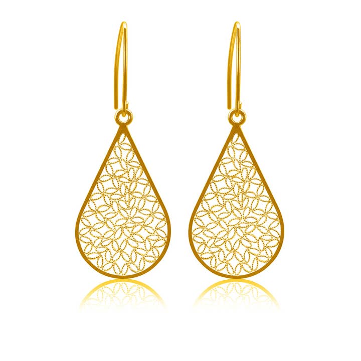 FLORA GOLD MEDIUM EARRINGS FILIGREE for wholesale by Olmox - Fine Filigree Jewelry