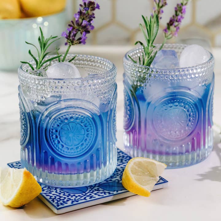 Kate Aspen - Wholesale Cocktail/liquor glass - 10 oz. Ribbed Retro Arch Floral Clear Drinking Glasses (Set of 6)2