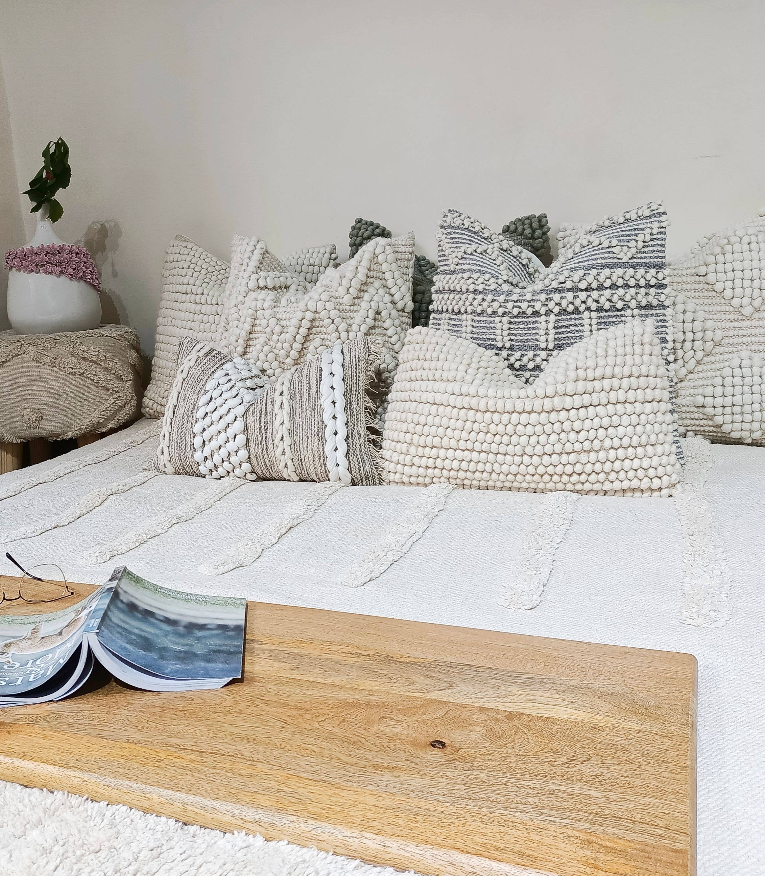 Eyda Homes - Wholesale Throw Pillow Cover - Handmade Ivory Boho Throw Pillow Cover with Insert 6