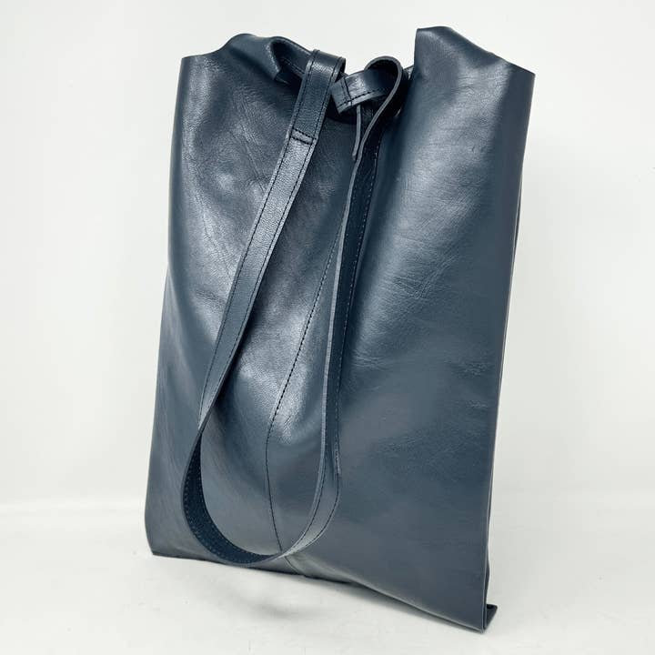 Leather Carry Bag – Navy Blue | Handmade Minimal Tote for wholesale by Artisan Stories