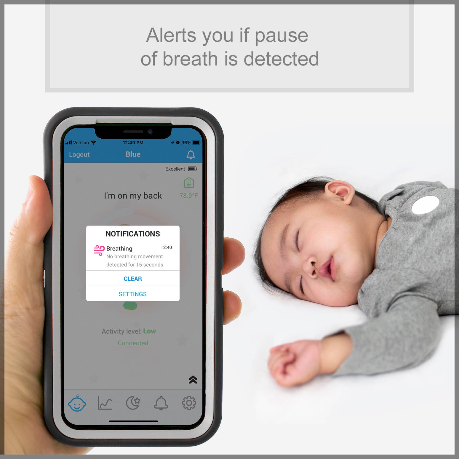 MonBaby – wholesale Babymonitor – MonBaby babyövervakare: övervaka bröströrelser och sovställning8