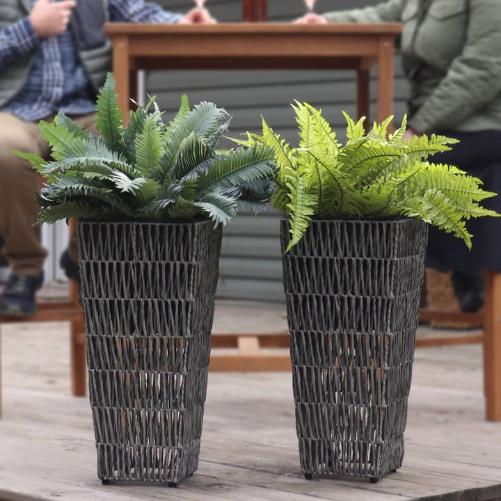 11 in Hyacinth Poly-Wicker Planter - Fog - Set of 2 for wholesale by Sunnydaze Decor