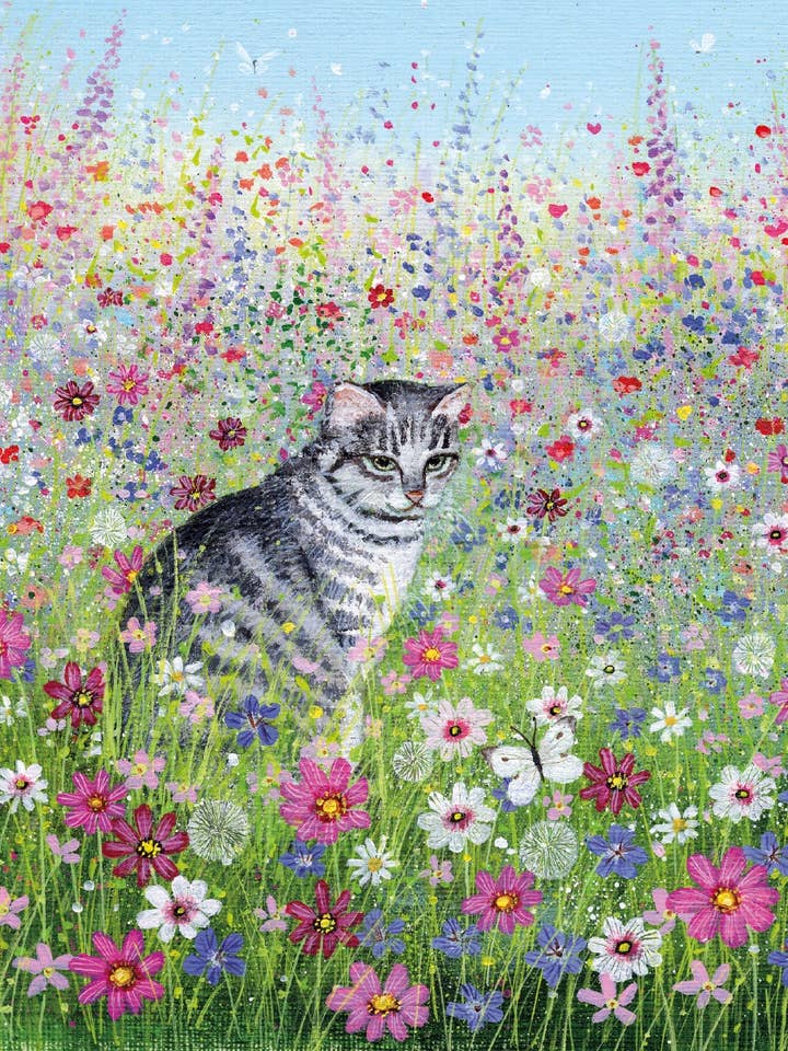 BLANK GREETING CARD FLOWER CAT *M&G for wholesale by Notes & Queries, Inc.