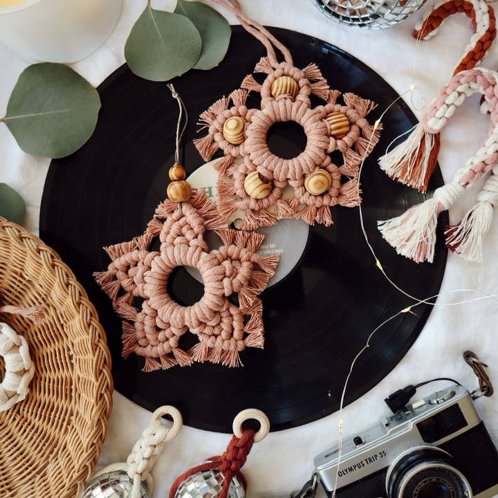 Radically You - Wholesale Ornament - Pink Boho Macrame Star Ornament