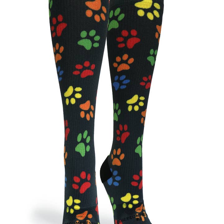 Crazy Compression - Wholesale Socks - Unisex - 360 Paw Prints Black OTC Compression Socks (Standard & Extra Wide)