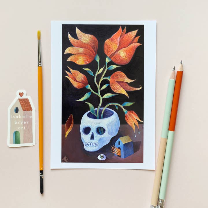 Isabelle Bryer Art - Wholesale Everyday Greeting Card - Skull Garden – Surreal Floral Art Greeting Card – 5"x7"