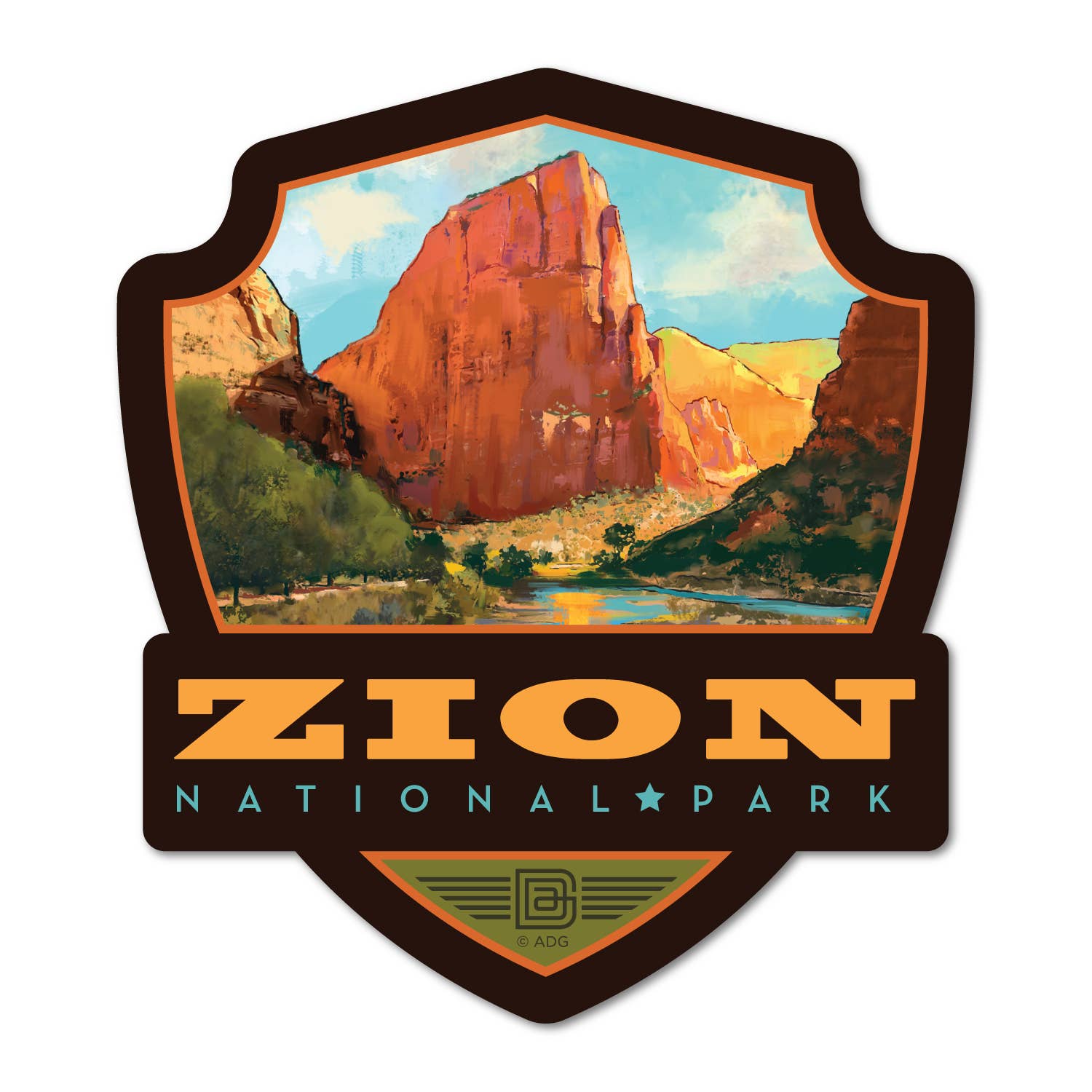 Tourist Courts - Wholesale Magnet - Zion NP Virgin River Valley Emblem Wood Magnet0
