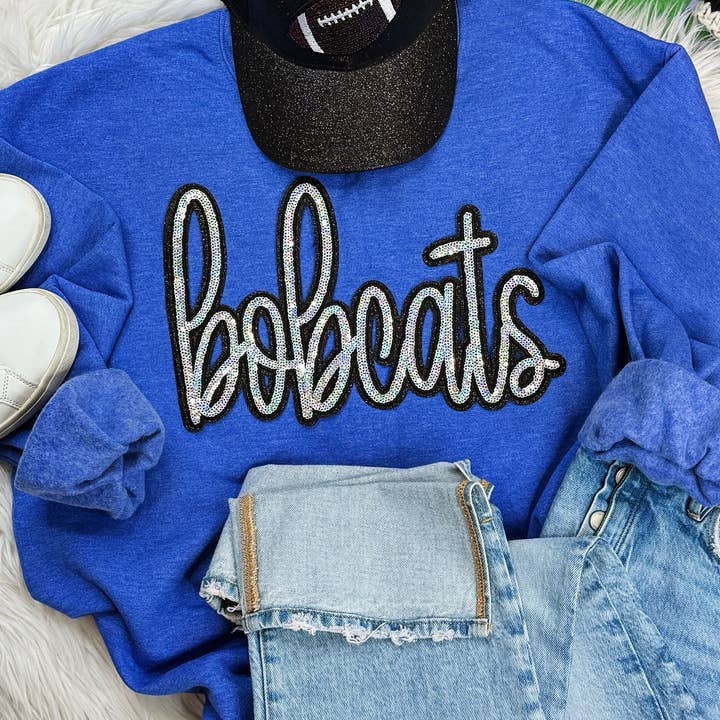 Bobcats Pailletten-Patch Heather Royal Sweatshirt für den Großhandel von Trendy Tee Co.