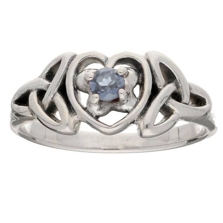 March Birthday Ring - Sterling Silver Aquamarine Celtic Knot Heart for wholesale by Silver Insanity