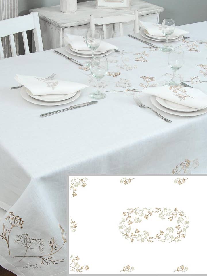 Linen Embroidered Tablecloth Premium - Inflorescence 94x55'' for wholesale by Handmade Originals Ukraine