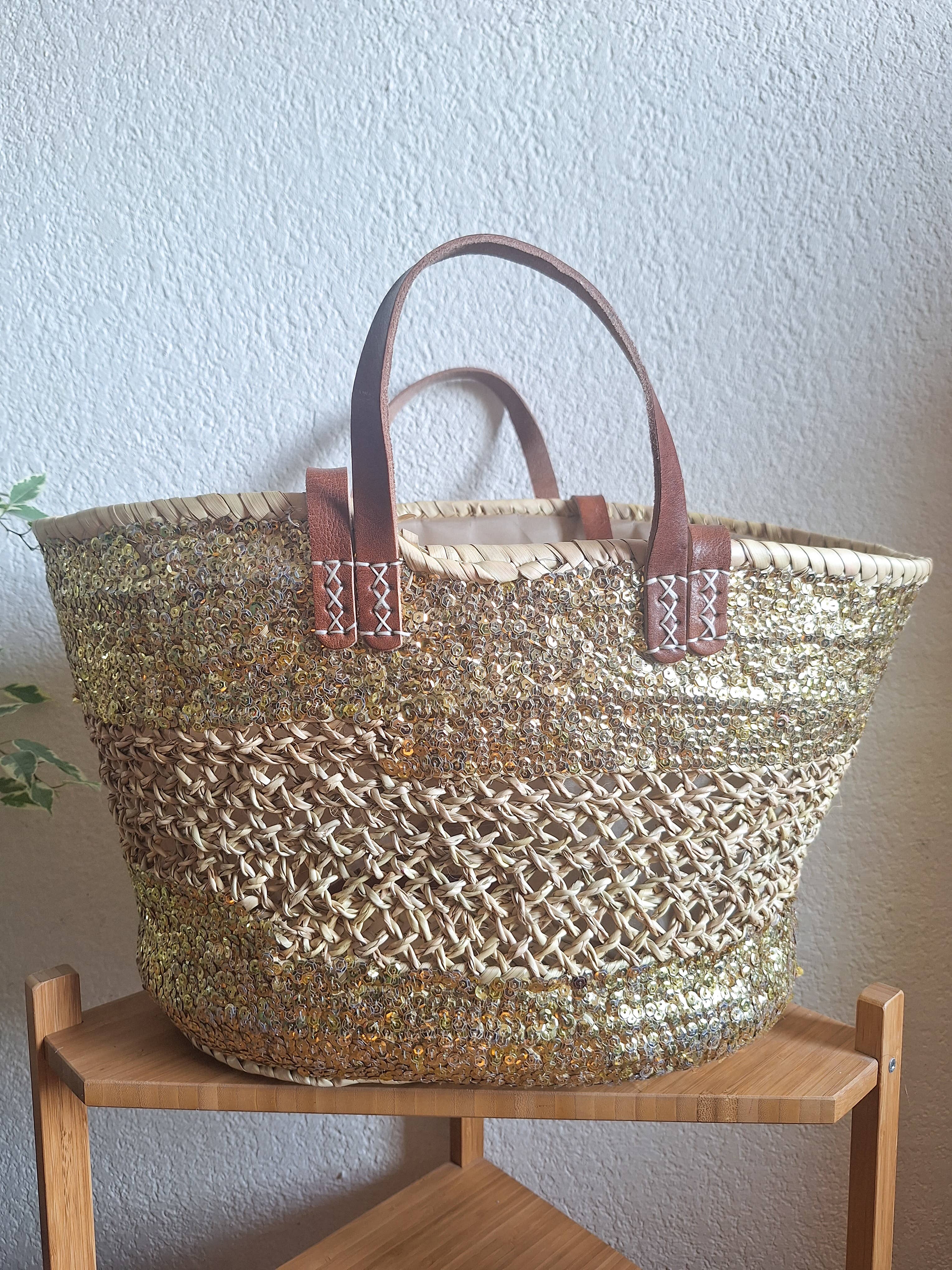 LeBazare - Wholesale Beach Bag - Straw tote bag embroidered with golden sequins1