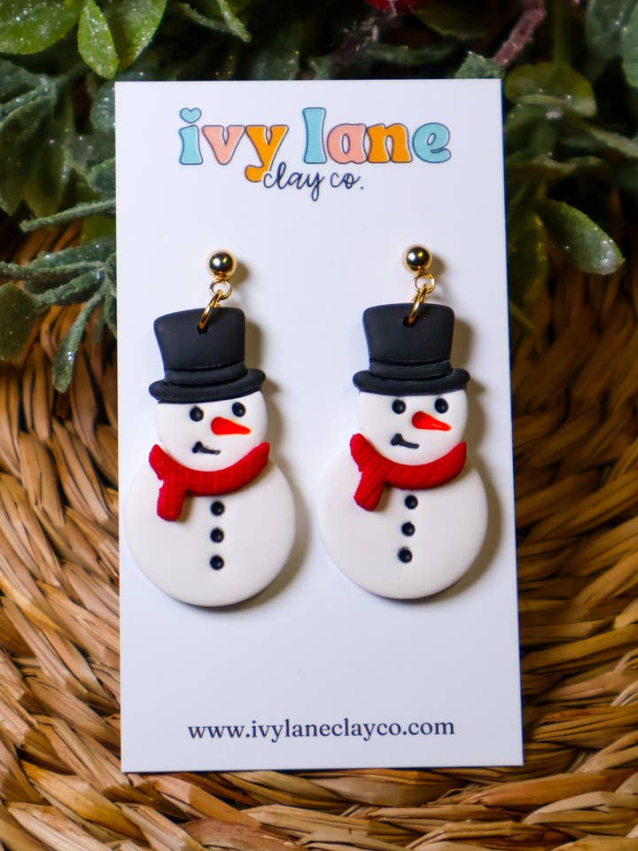 Snowman Earrings for wholesale by Ivy Lane Clay Co.