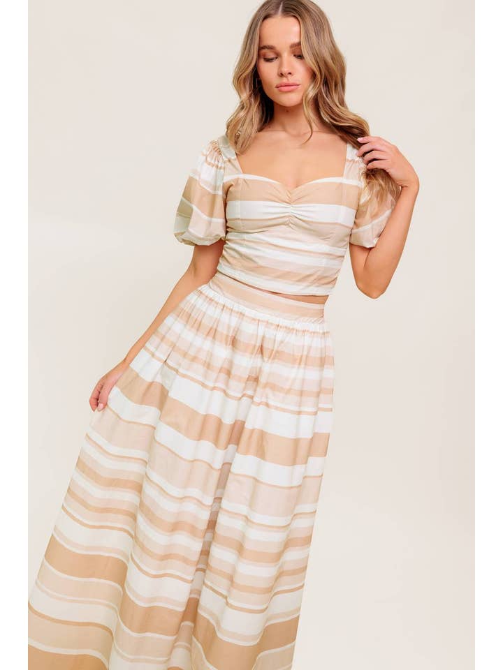 IVORY TAUPE A printed woven top and skirt set - IT13649-SET for wholesale on Faire