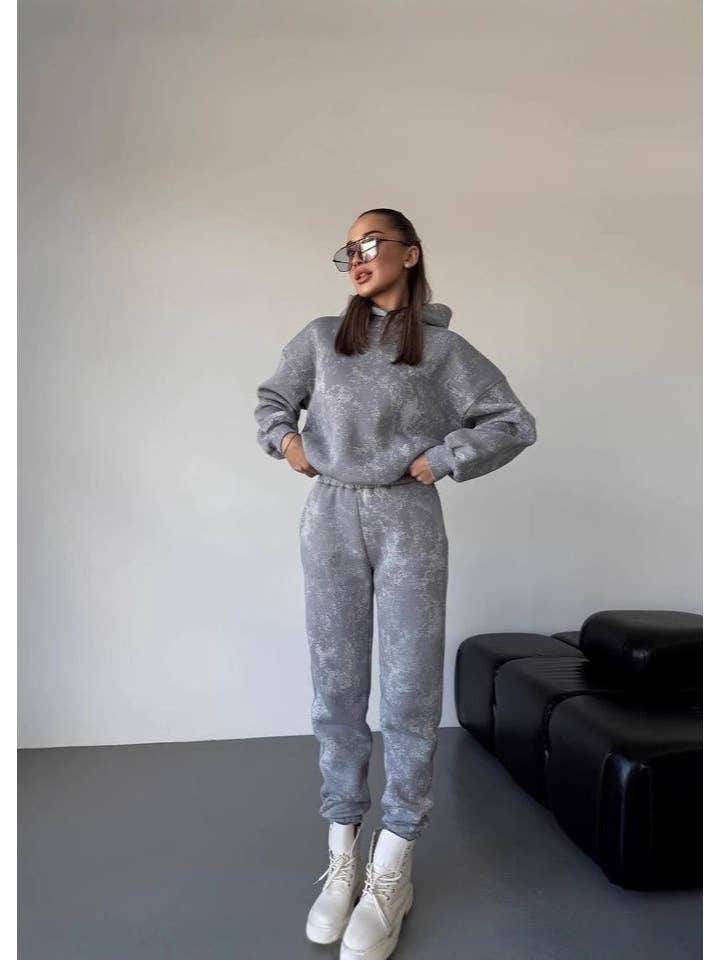 Gray Luna - Metallic Wash Oversized Hoodie & Jogger Set for wholesale on Faire
